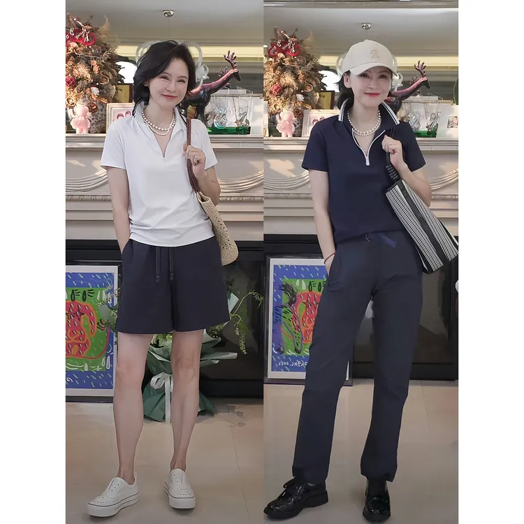 我是摩羯 凯莉日记 双面锦不磨毛半开襟拉链网球风运动polo衫T