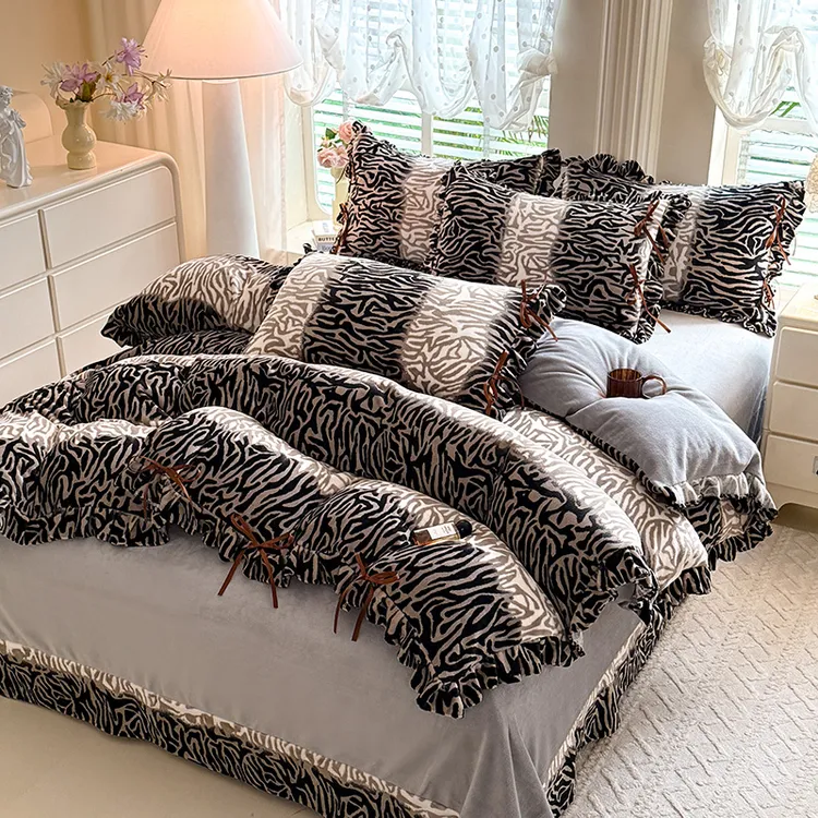 防静电防寒四件套保暖床品床单牛奶绒被套被罩加绒加厚床上用品