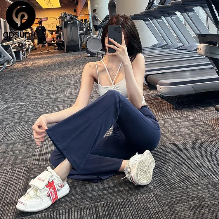 gpsunlu瑜伽裸感高腰收腹提臀健身运动弹力喇叭裤女休闲户外训练