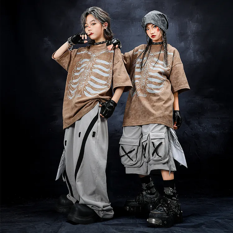 街舞儿童潮服男女童潮牌T恤嘻哈hiphop练功服架子鼓走秀表演出服