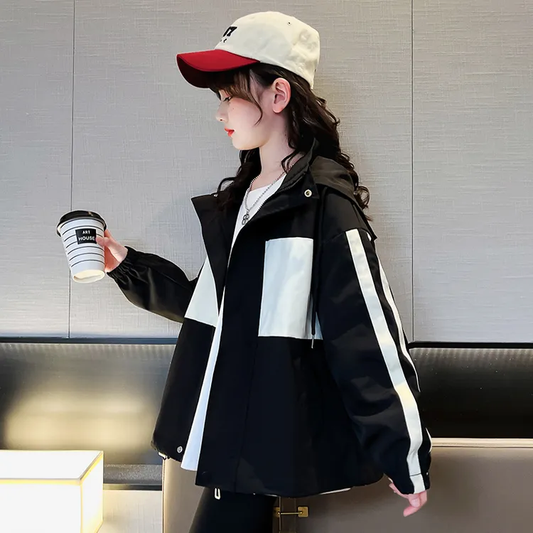 女童外套秋装2025新款洋气中大女孩连帽上衣夹克春秋季儿童冲锋衣