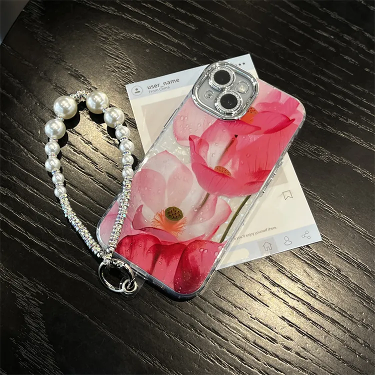 夏日小清新花朵适用iphone16手机壳15promax防摔14全包13女款手链
