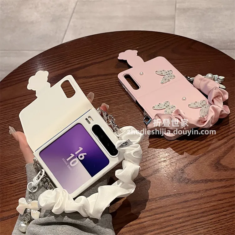 适用华为Purax手机壳新款皮质蝴蝶丝巾腕带全包防摔翻盖保护套女