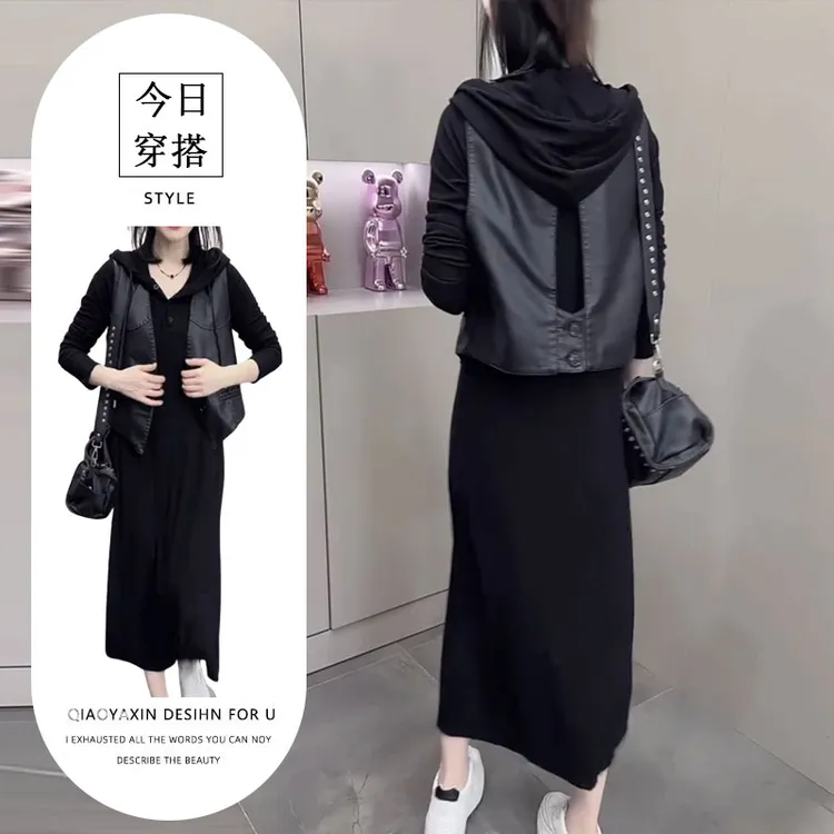 欧美风宽松气质韩版时尚套装中长款黑色百搭暗黑风网红显瘦洋气