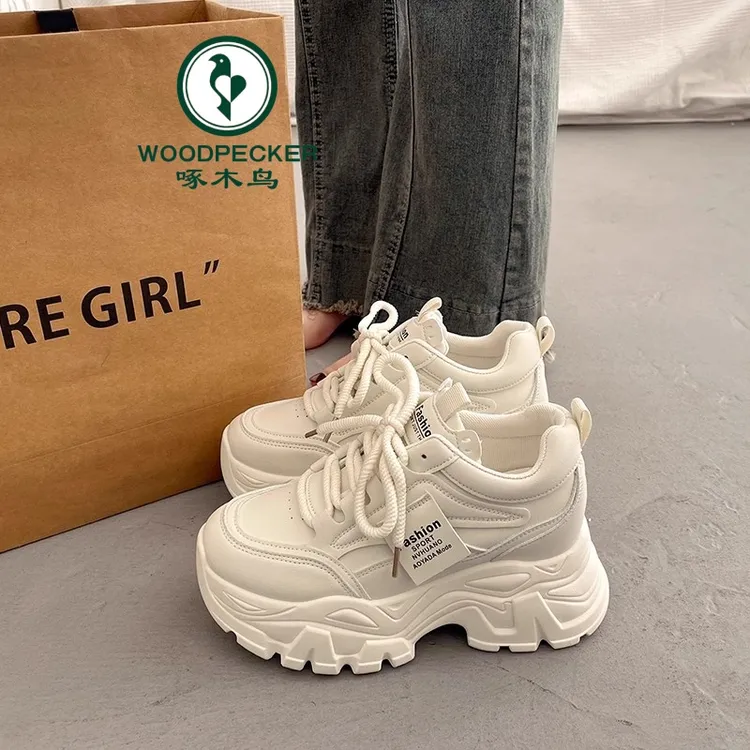 啄木鸟爆款松糕厚底老爹鞋女增高7cm小个子2025秋季款百搭休闲鞋