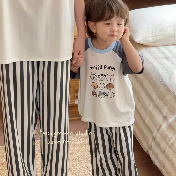 亲子装兰精莫代尔套装2025夏季新款儿童卡通家居服男女童空调睡衣