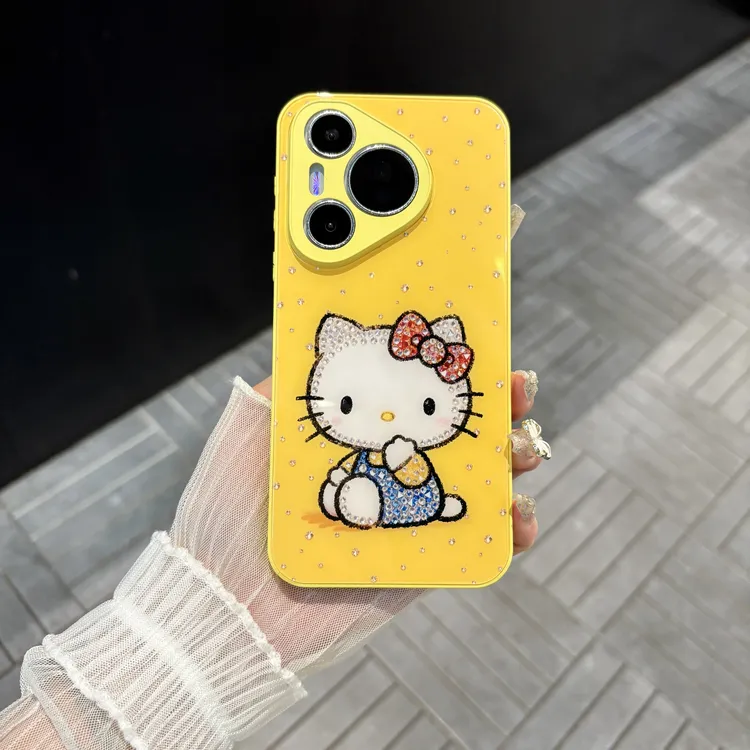 苹果/华为/oppo/vivo/小米 闪钻凯蒂适用pura70肤感玻璃手机壳