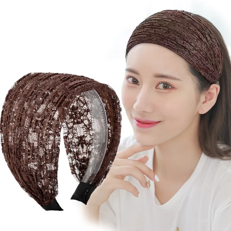 韩式宽边蕾丝发箍遮白发神器洗脸压头箍简约带齿防滑发卡发窟发饰