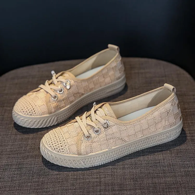 老北京布鞋女2025新款夏季透气休闲中跟鞋软底浅口孕妇小香风单鞋