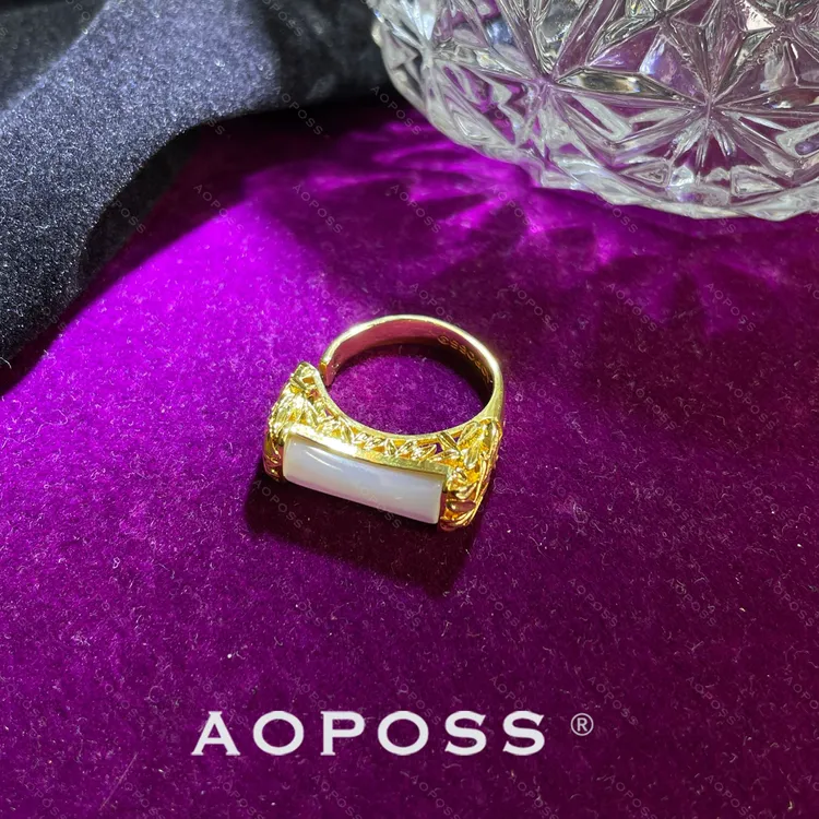 AOPOSS白姿镀K金[竹韵]戒指女款原创设计师金色竹子系列