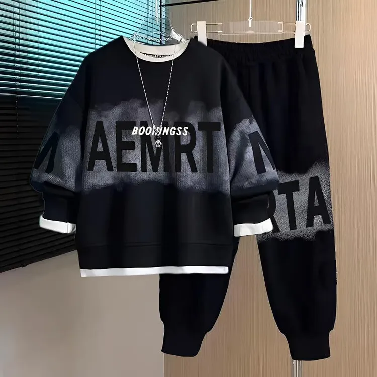 小胖墩胖童装男童运动套装胖男孩春秋款卫衣宽松两件套潮帅气