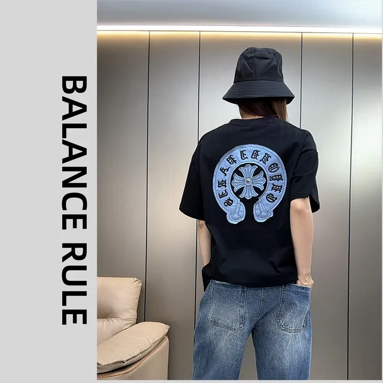 BALANCE RULE牛仔贴布刺绣工艺T恤夏季轻奢潮流宽松百搭纯棉短袖
