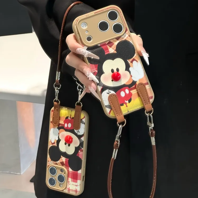 可爱红鼻子米奇挂绳适用苹果17手机壳iPhone16华为vivo小米14oppo