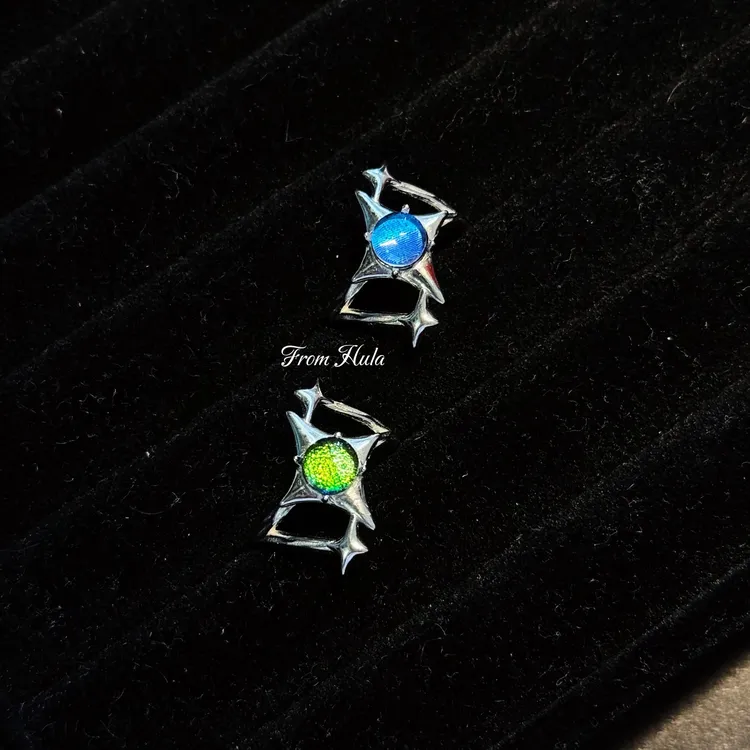 925银戒指 复古异形星大蓝闪蝴蝶标本宝石戒指手工原创小众时尚