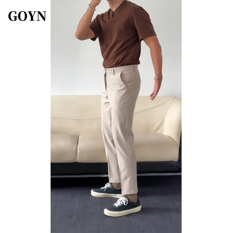 GOYN潮流透气速干男士修身纯色夏季商务休闲男装百搭时尚直筒西裤