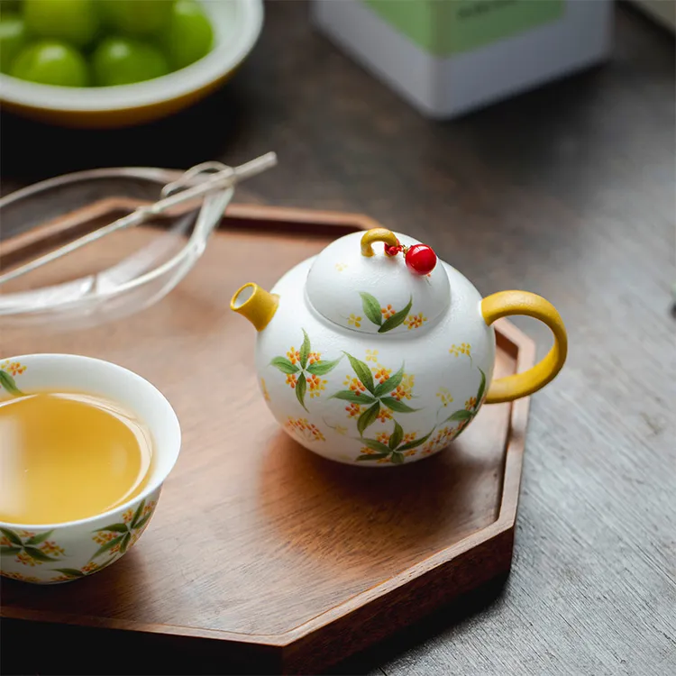 手绘桂花陶瓷高级家用泡茶壶单壶茶器中式功夫茶具高颜值女士茶器