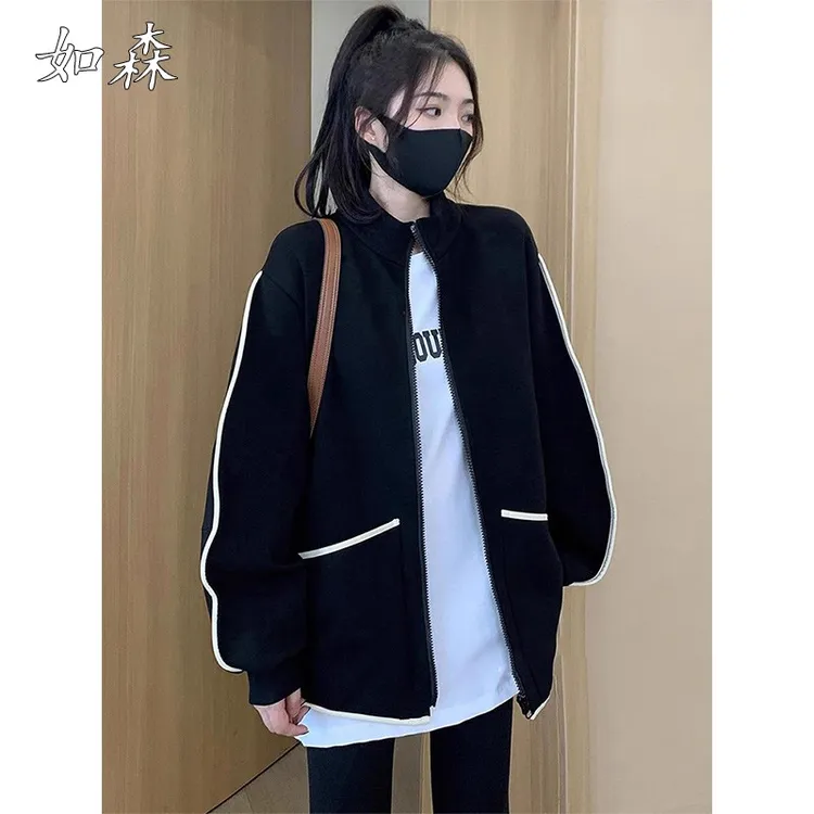 2025新款秋冬慵懒风宽松bf棒球服外套女韩版百搭开衫卫衣休闲上衣