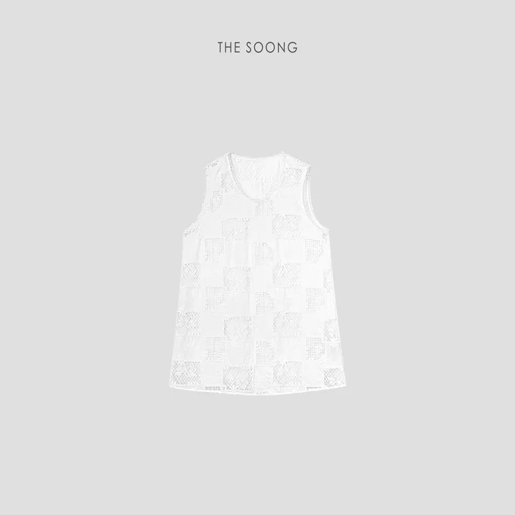 THESOONG|"重工绣花裙"纯棉镂空绣花网格交织无袖连衣裙HRBX6710