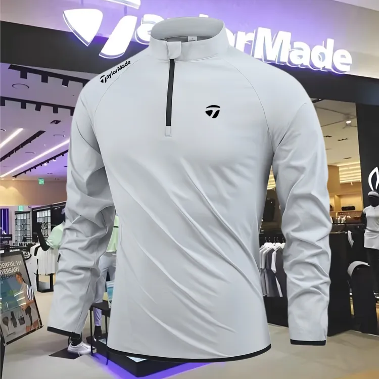 Taylormade泰勒梅男高尔夫户外秋冬立领长袖速干透气弹力运动T恤