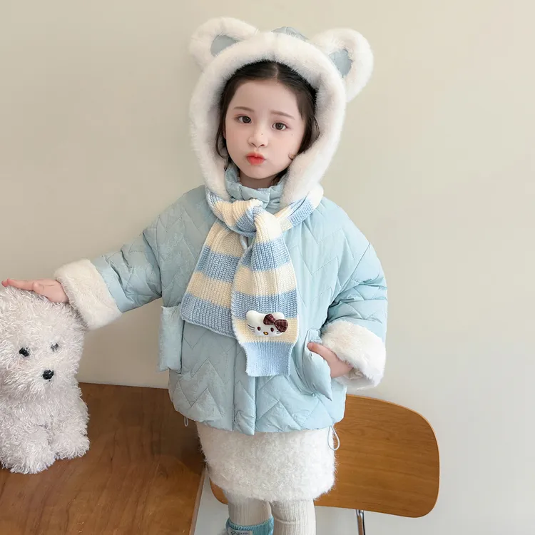 女童外套秋冬款2025新款洋气儿童棉服冬季加绒加厚女宝宝冬装棉衣