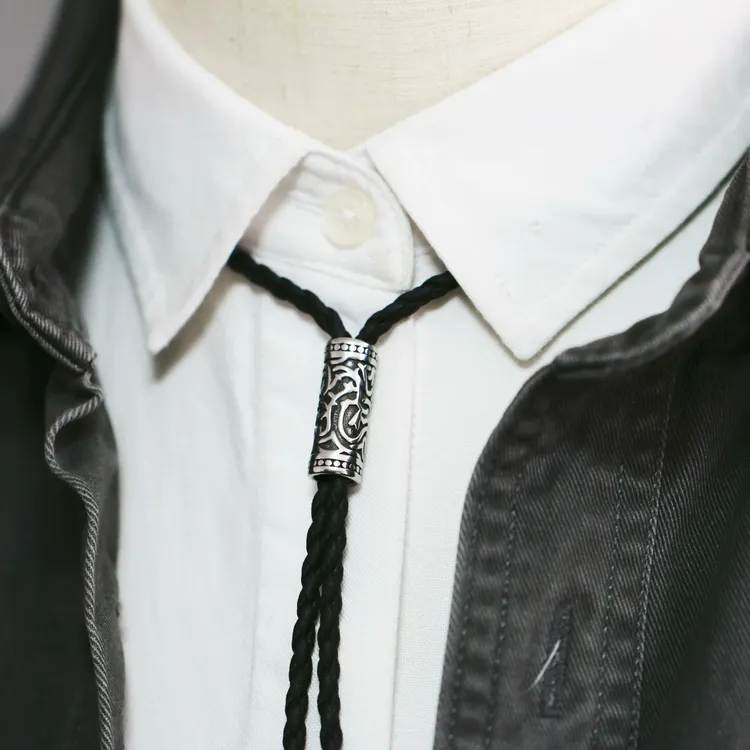 复古唐草花纹波洛领带中古系情侣衬衫领结可调节领绳牛仔Bolo tie