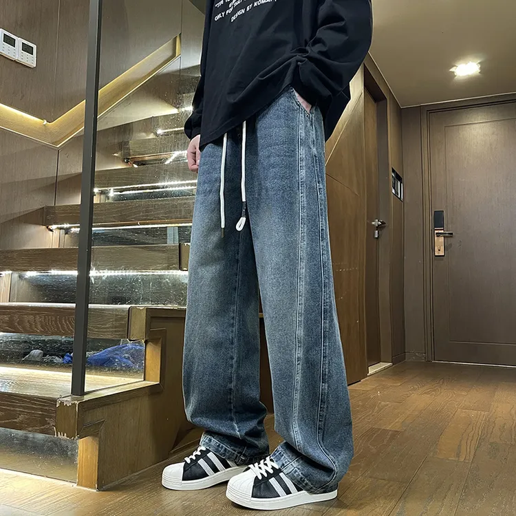 青少年学生高品质春秋款牛仔裤休闲日系百搭宽松直筒水洗牛仔裤