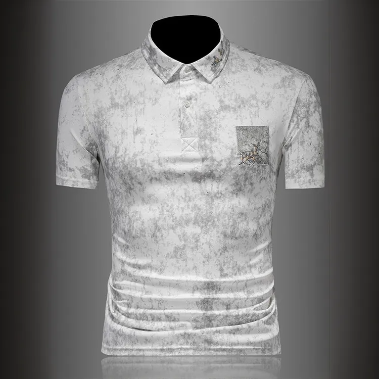 肯梅灵列刺绣短袖Polo衫男装夏季满天星修身大码翻领休闲百搭t恤