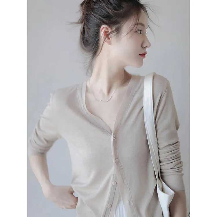 薄款针织衫女夏季新款欧货V领吊带外搭上衣空调罩衫防晒开衫外套