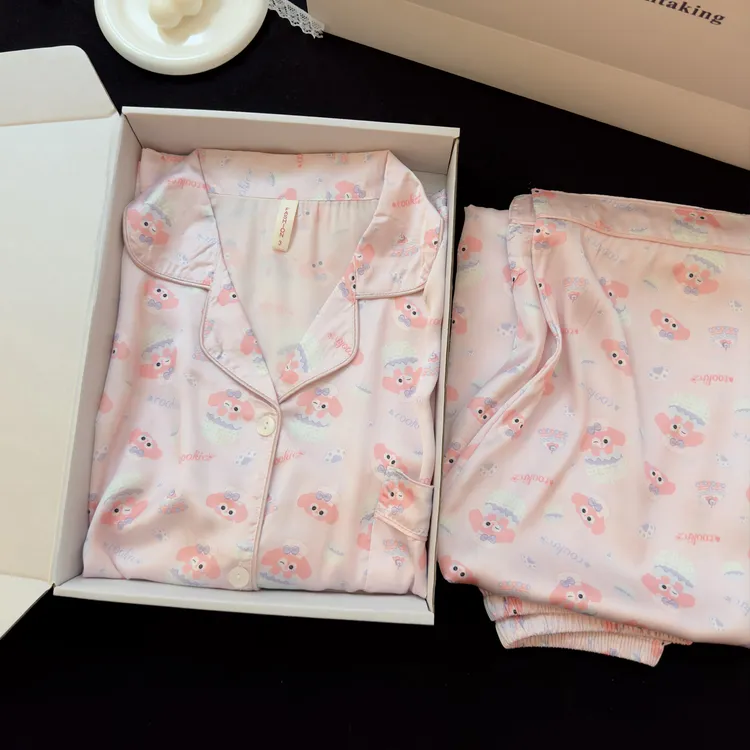 可爱卡通睡衣女春秋季长袖长裤冰雪丝2025新款高级感家居服套装