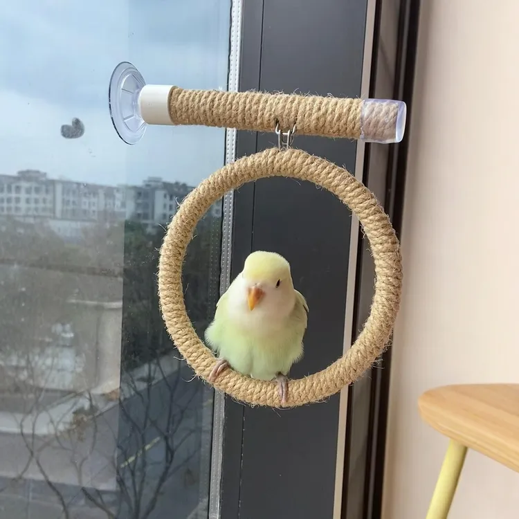 鹦鹉秋千吸盘吊环磨爪小鸟玩具解闷自嗨站杆麻绳啃咬解压造景专用