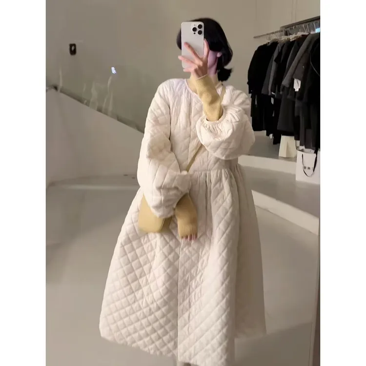 在逃公主风绗棉加厚韩系保暖娃娃裙棉服外套菱格小众夹棉外套