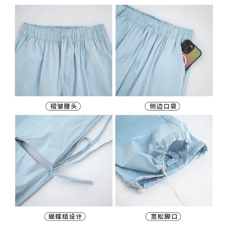 美式速干工装裤女春夏新款高腰显瘦小个子休闲裤子阔腿直筒运动裤