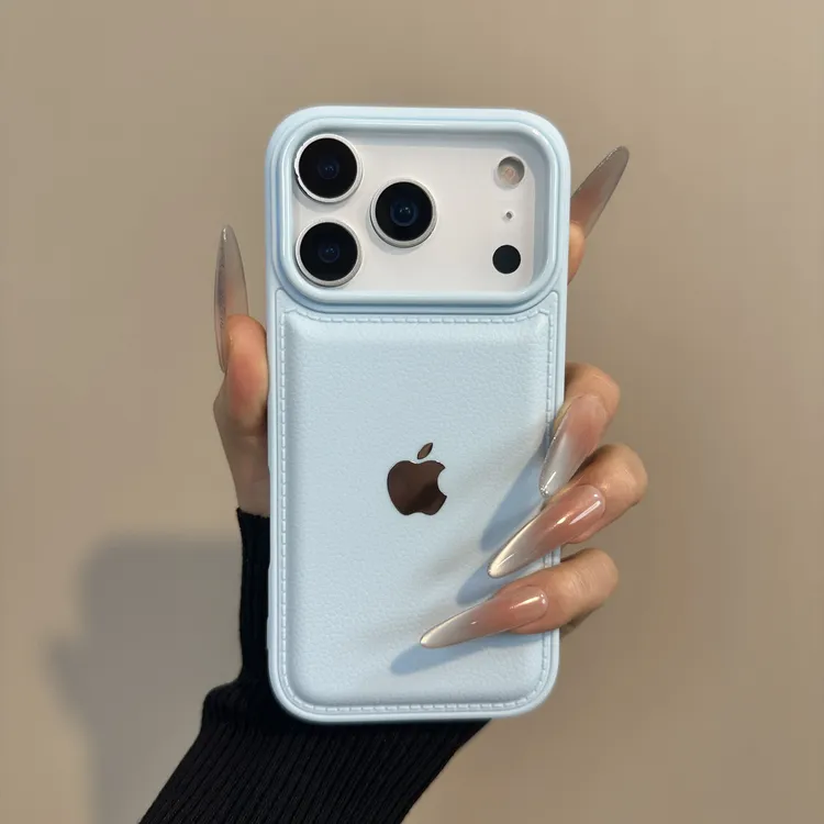 新款简约纯色荔枝纹适用于苹果17ProMax防摔手机壳16/15软14plus