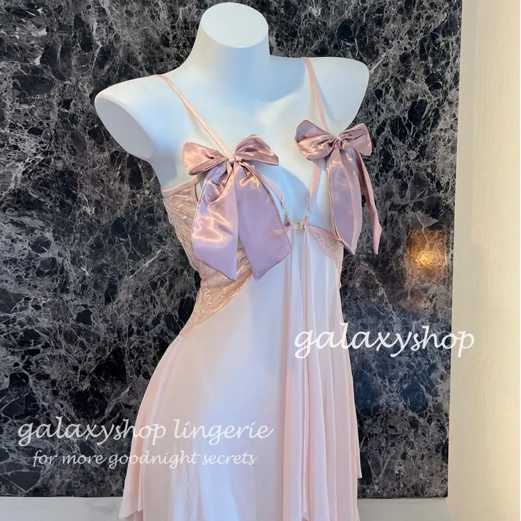 晚安闪闪~蝴蝶结点缀*超柔软丝质透气*夏季法式吊带睡裙