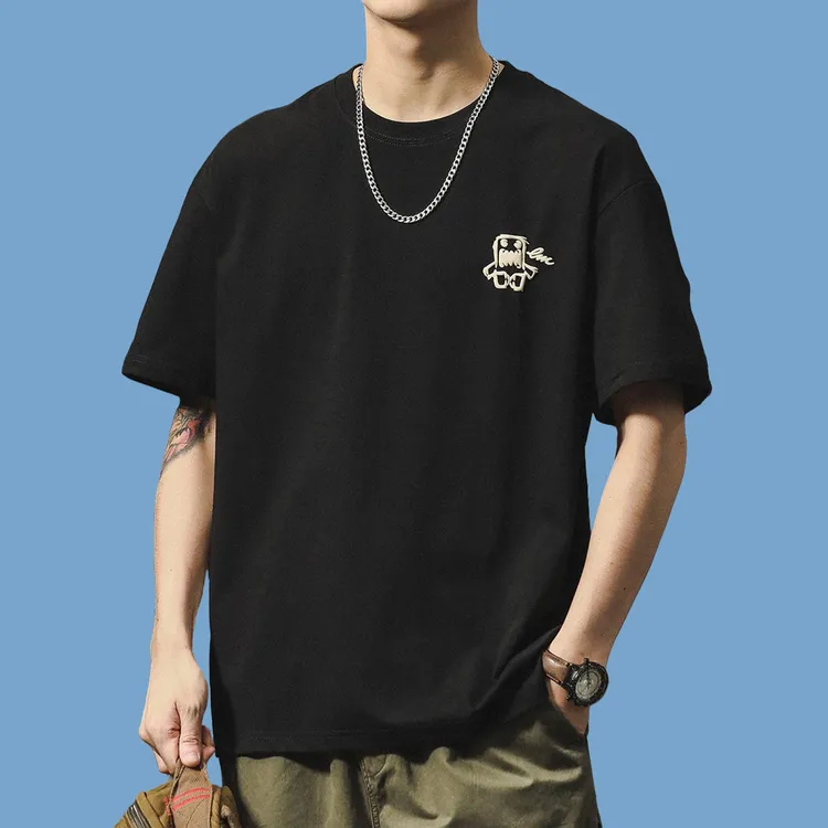 驭瑛短袖t恤男夏季潮重磅宽松大码凉感冰丝百搭圆领半袖印花上衣