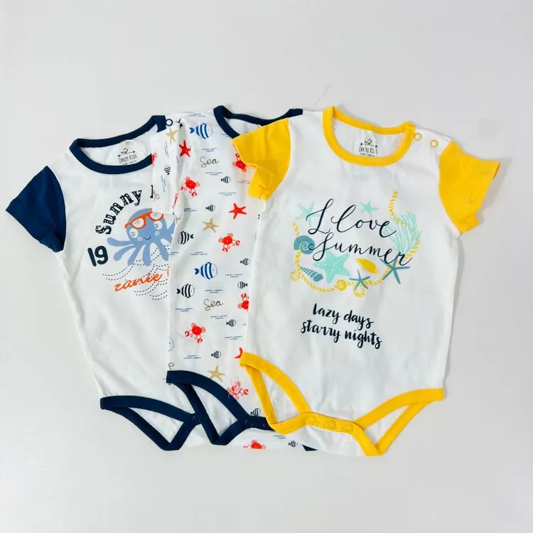 【三件套组合】撞色哈衣通用拼接短袖爬服春夏装春夏款舒适纯棉