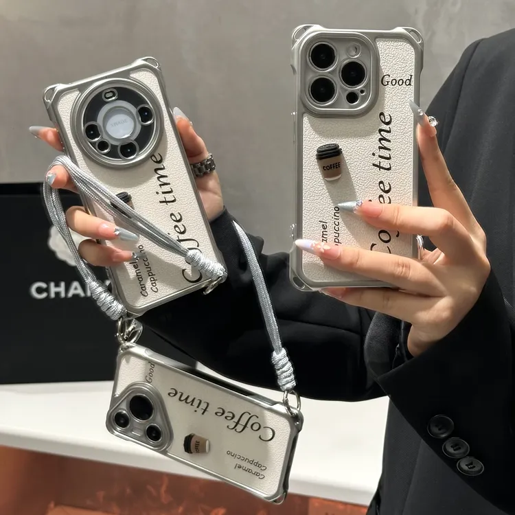 奥菲顿英文咖啡适用苹果16promax四角挂绳手机壳华为vivo小米oppo