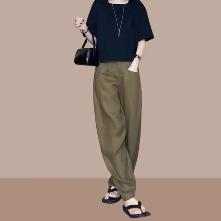 香朵儿百搭垂感设计感直筒裤2025年夏季新款纯色通勤爆款休闲裤