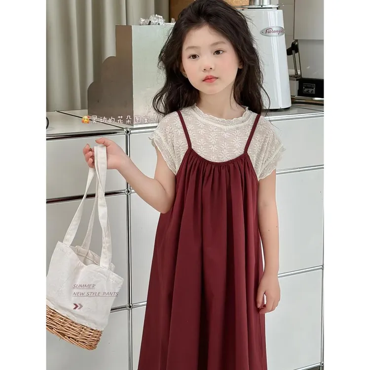 女童夏装背带连衣裙2025夏季新款儿童打底衫宝宝洋气吊带裙两件套