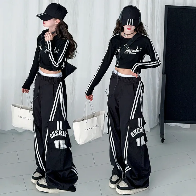 儿童爵士舞潮酷街舞女童舞蹈服jazz酷飒拽姐黑色表演时髦走秀演出