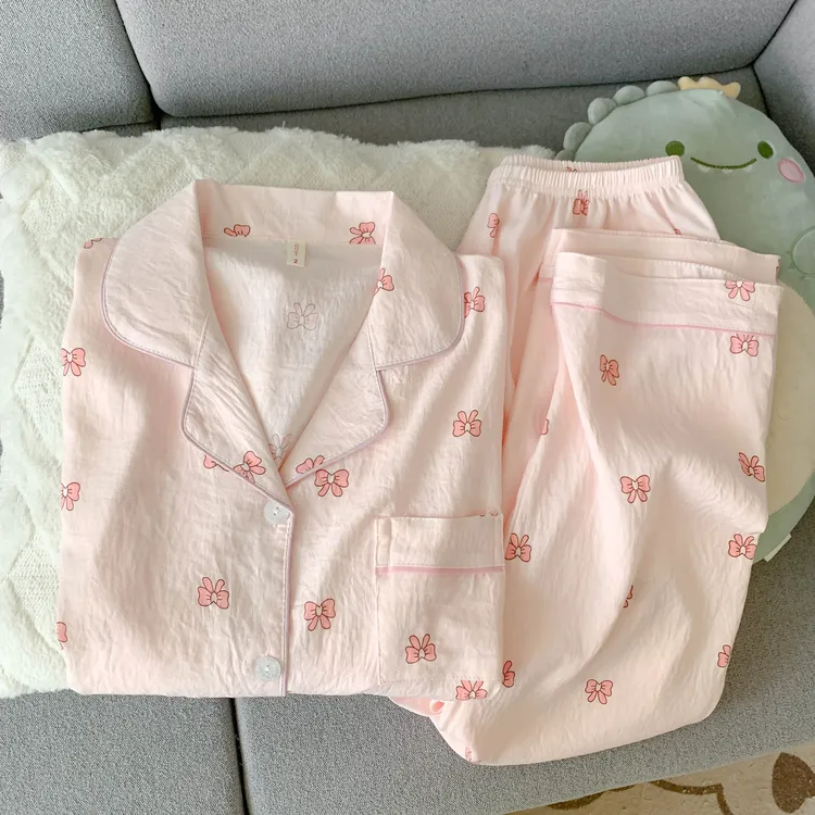 云朵棉秋季新款睡衣女士长袖长裤粉色蝴蝶学生宿舍家居服两件套装