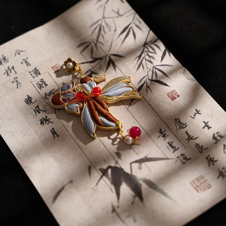 非金属布艺吊坠 y0069非遗手工盘扣新中式国风国潮风双鱼压襟红色