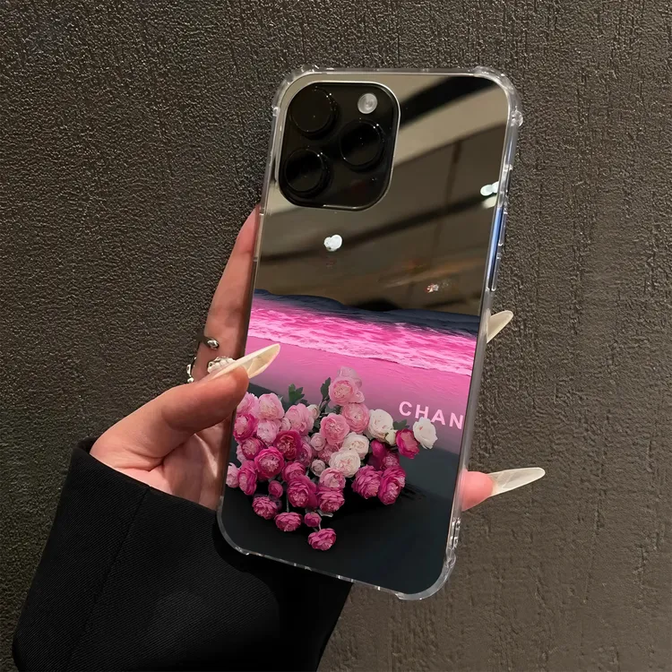 粉色海滩浪漫玫瑰适用iPhone15苹果16promax手机壳14镜面13女12软