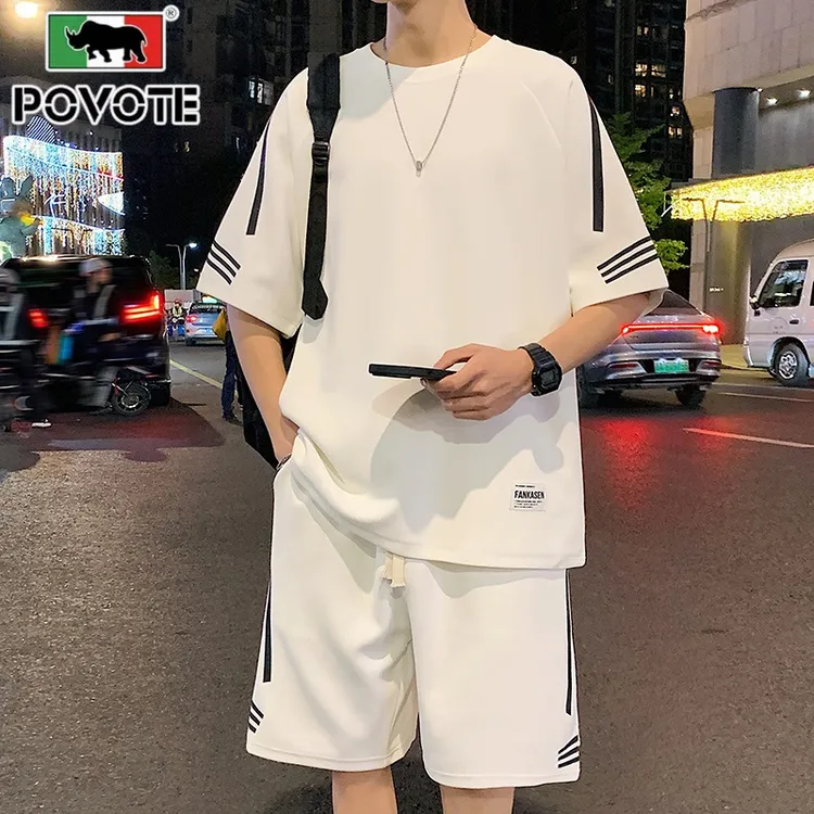 保威特·犀牛青少年夏季冰丝新款套装男宽松舒适T恤潮流短袖短裤