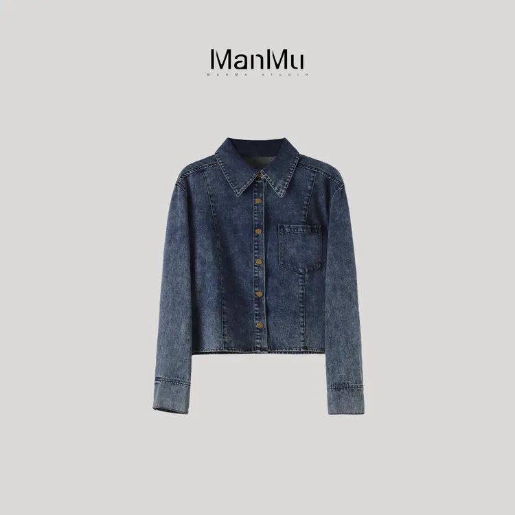 满目ManMu 【张琪专属】秋季时尚百搭复古牛仔衬衫350258