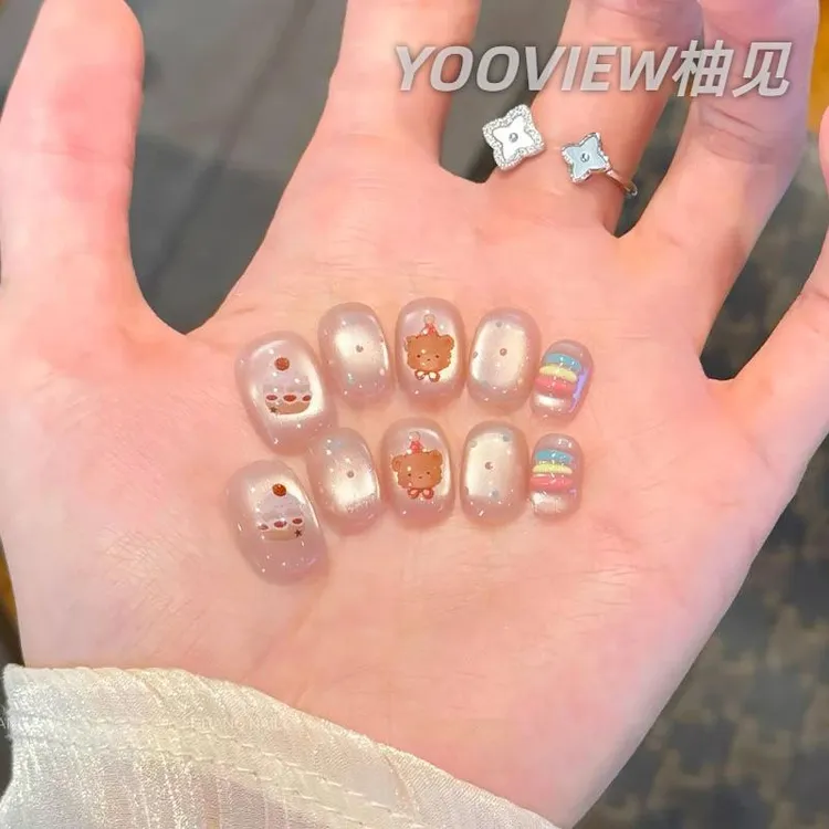 高级感穿戴甲【爱吃蛋糕的小熊】波点猫眼穿戴甲可爱美甲穿戴甲片