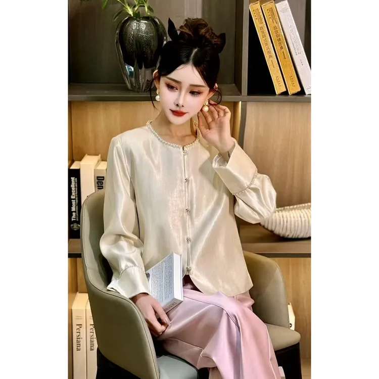 KiKi严选：2618-YC家欧洲站南油春季新款时尚珍珠圆领国风外套