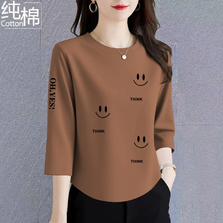 100高档纯棉女夏七分韩版新款潮流时尚宽松百搭遮肉上衣体恤衫