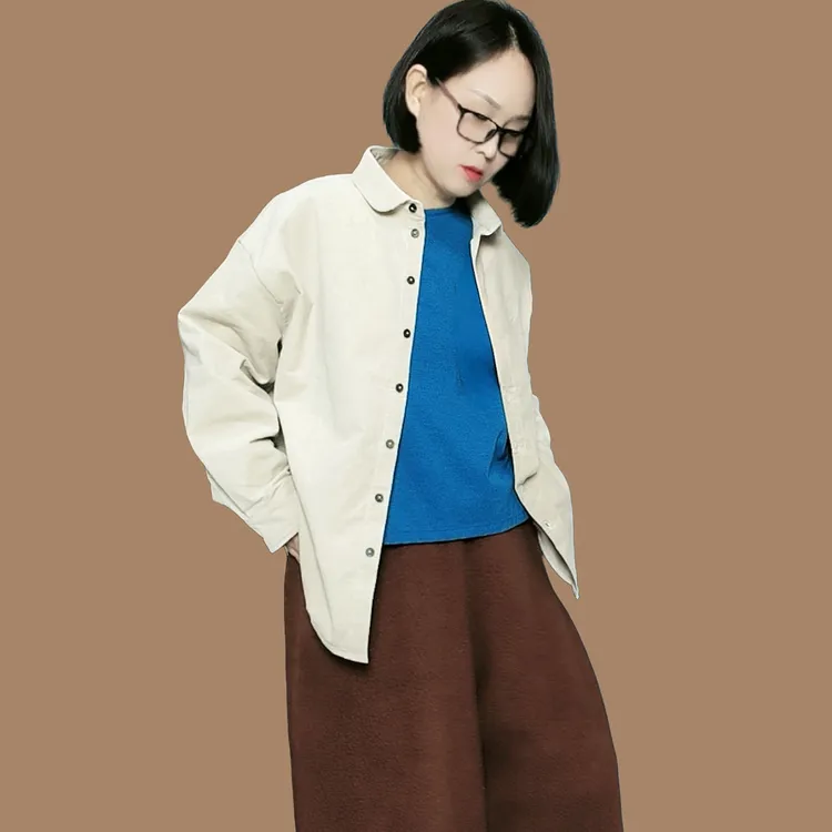 春秋冬三季可穿奶茶色宽松保暖亲肤女衬衫经典平绒设计衬衫