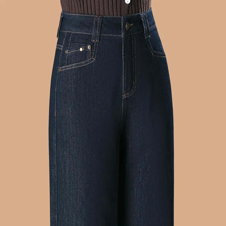 明线窄版阔腿牛仔裤女士2025春秋季新款时尚中年妈妈高腰直筒裤子